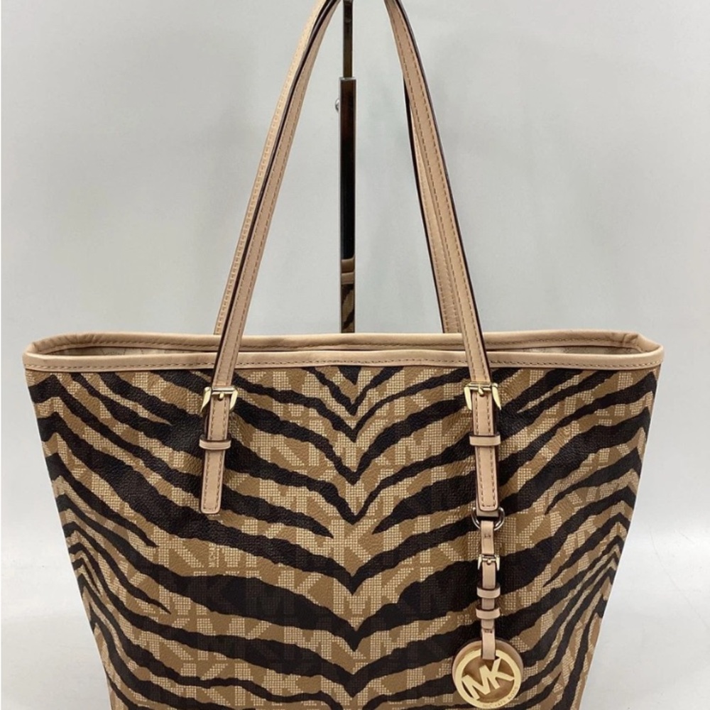 Michael Kors Tan and Brown Zebra Print Tote Bag